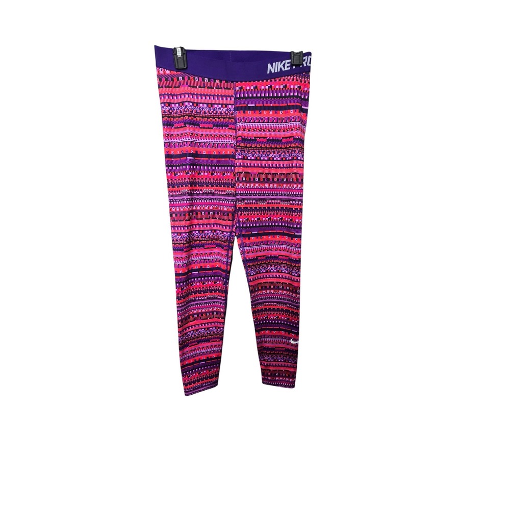 Nike Pro Compression Shorts Womens Large Purple Pink Abstract Geometric